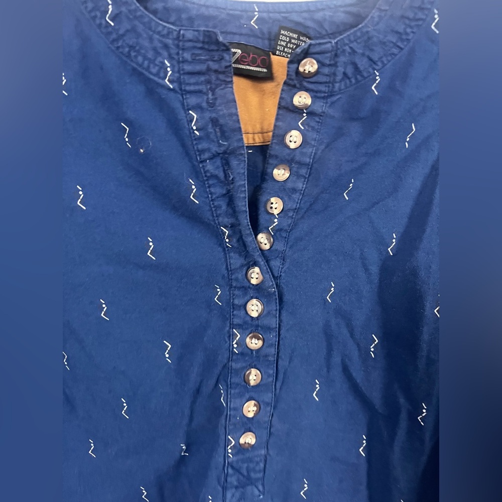 Vintage Women’s‎ Boho Henley Printed Blue Pop Over Long Sleeve- Size Small - Picture 5 of 6